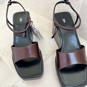 Zara leather Dark Brown Platform Sandals